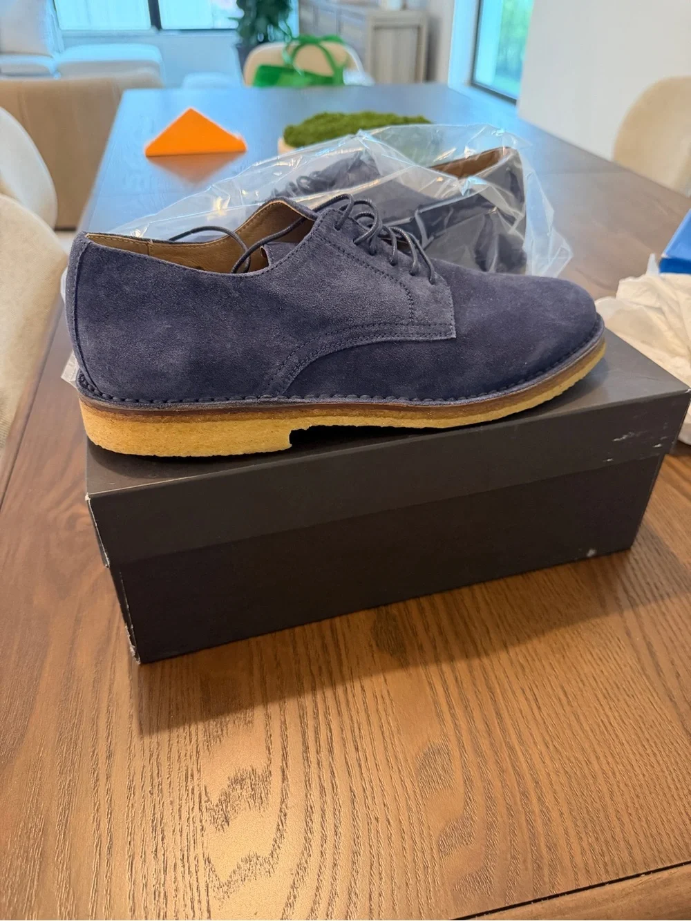 Barneys New York Navy Suede Chukka Boots with Crepe Sole